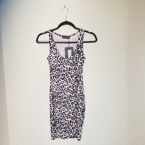 PrettyLittleThing Womens Dress Pink 2 Animal Print Body Con Mini Scoop Neck New - Picture 8 of 9